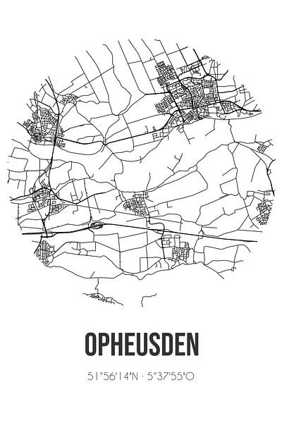 Opheusden (Gelderland) | Karte | Schwarz und Weiß von Ortsdrucke