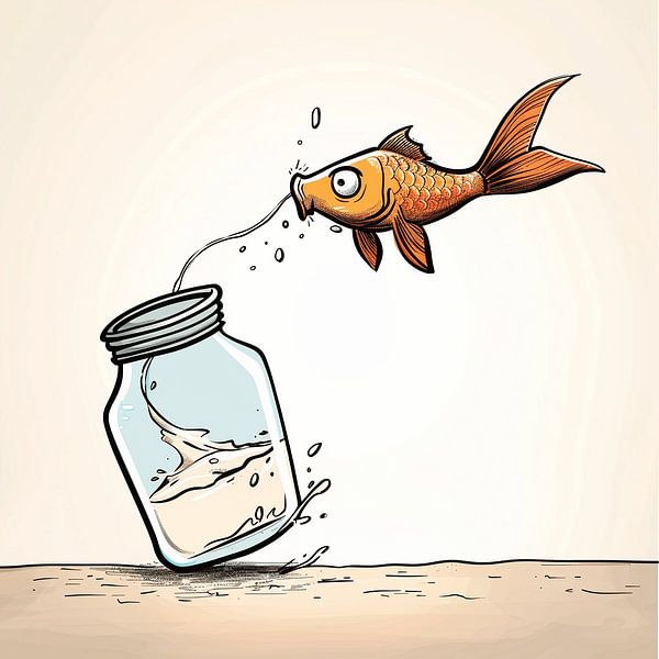 Fish drinks from a straw | Cartoon by Karina Brouwer