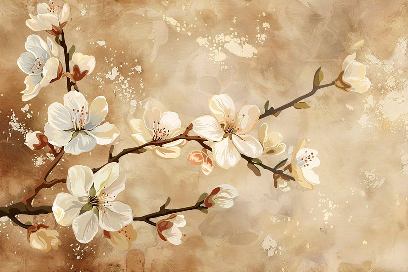 Graceful Blossom Zweige gegen Sepia Hintergrund von Art & Soul Creations