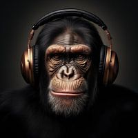 Singe avec écouteurs