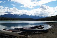 Canoes in beautiful landscape