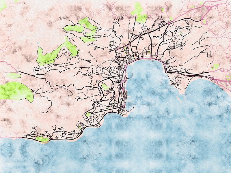 Carte de Ajaccio avec le style 'Soothing Spring' par Maporia