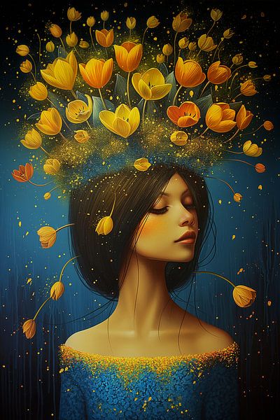 Femme aux tulipes jaunes par ARTemberaubend