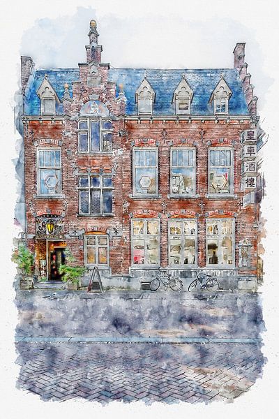 Chinesisches Restaurant &quot;De Postkoets&quot; in Roosendaal (Aquarell) von Art by Jeronimo
