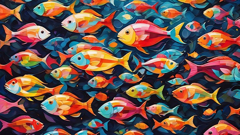 Farbexplosion von schwimmenden Fischen von Bart Veeken
