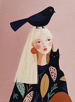 Das Mädchen, die Katze und der Vogel