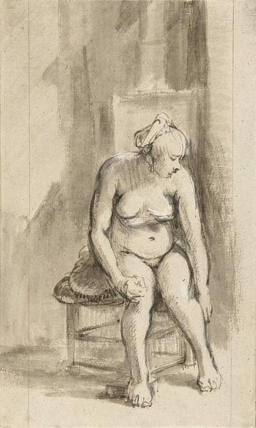 Rembrandt van Rijn, Seated nude woman by a stove, 1661-1662 by Atelier Liesjes
