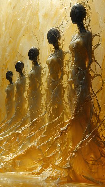 Menschen Frauen Porträt Schwarz Bronze Gold KI Kunst Harmonische Belastung von Visual Imagination