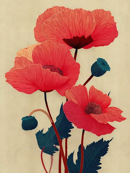 Mohn im Blockdruck von PixelPrestige