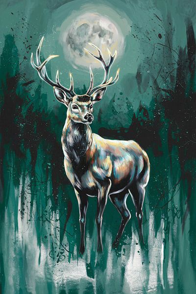 Cerf sous la pleine lune art par Imperial Art House