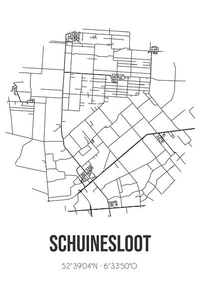 Schuinesloot (Overijssel) | Map | Black and White by Prints of Place
