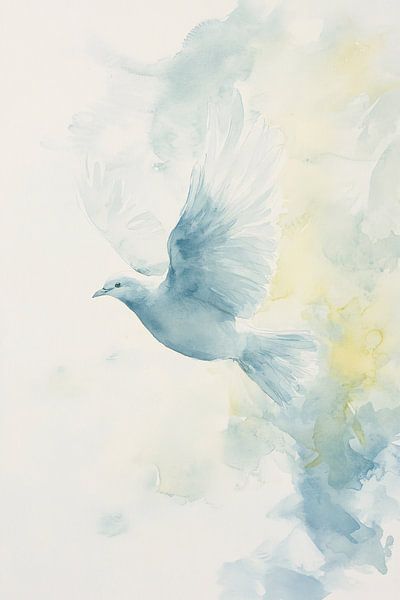 Serene aquarel van vliegende vogel van Imperial Art House
