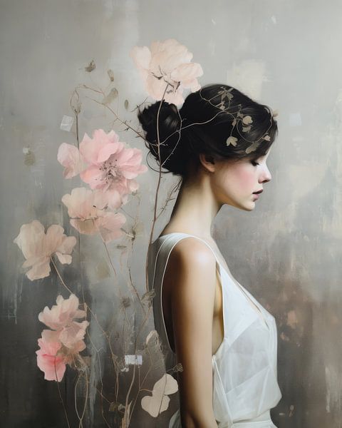 Modernes Porträt mit poetischer Ausstrahlung in Pastellfarben von Carla Van Iersel