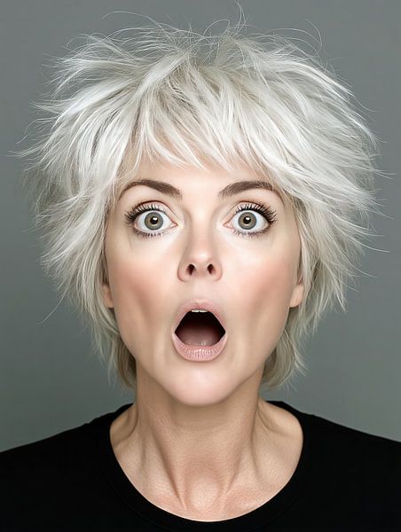 Erstaunte Blondine mit wildem Haar von Frank Heinz