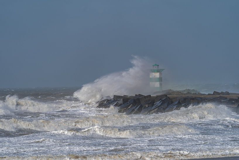Heavy spring storm hits the southern breakwater of the port of Scheveningen. by Jaap van den Berg