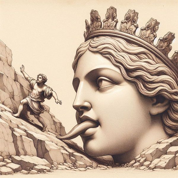 Reine de pierre tire la langue, un petit homme s'enfuit par Hey Art!