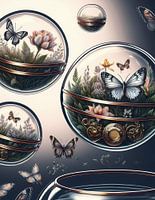 Steampunk glass balls with natural scenery