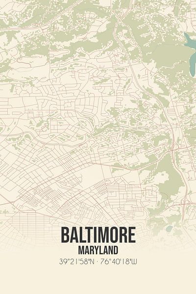 Alte Karte von Baltimore (Maryland), USA. von Ortsdrucke