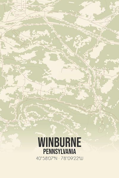 Alte Karte von Winburne (Pennsylvania), USA. von Ortsdrucke