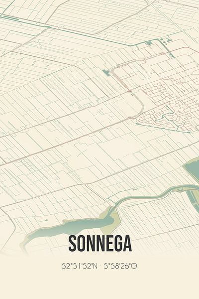 Alte Karte von Sonnega (Fryslan) von Ortsdrucke