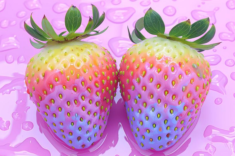 Abstrakte Erdbeeren auf rosa Hintergrund von Art & Soul Creations