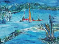 Zeilboten voor de kust