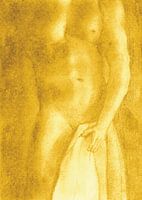 Naked man with towel pastel happy yellow