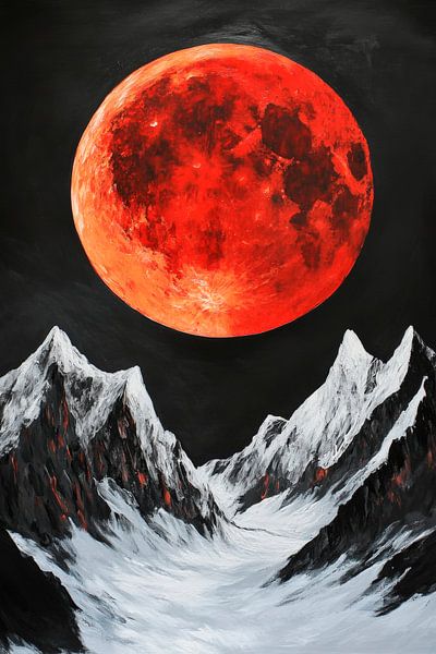 Roter Mond über schneebedeckten Gipfeln von Poster Art Shop