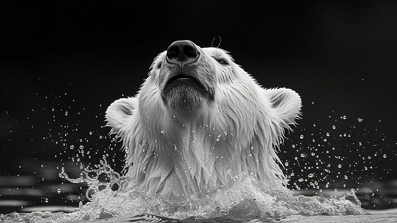 Polar bear; keeping head above water by Karina Brouwer