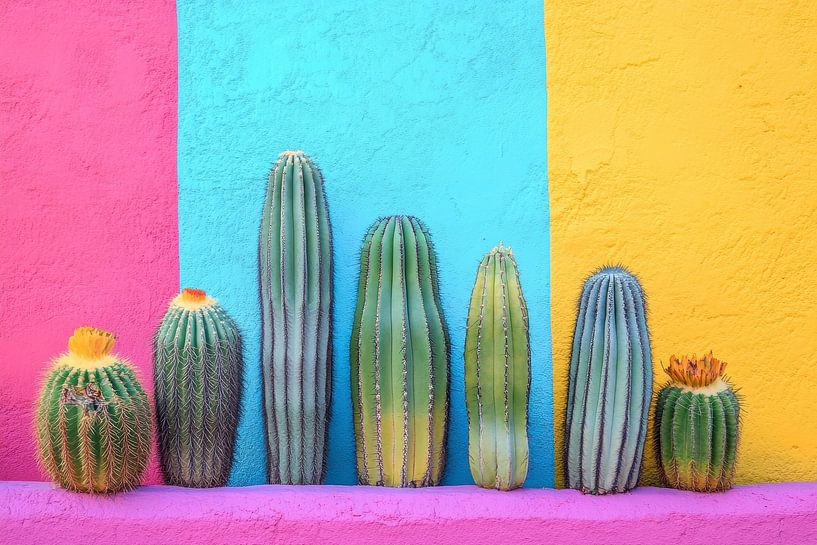 Cacti against colourful wall by Digitale Schilderijen