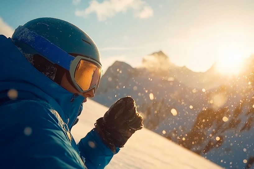 Skifahrer genießt den Sonnenaufgang von Poster Art Shop