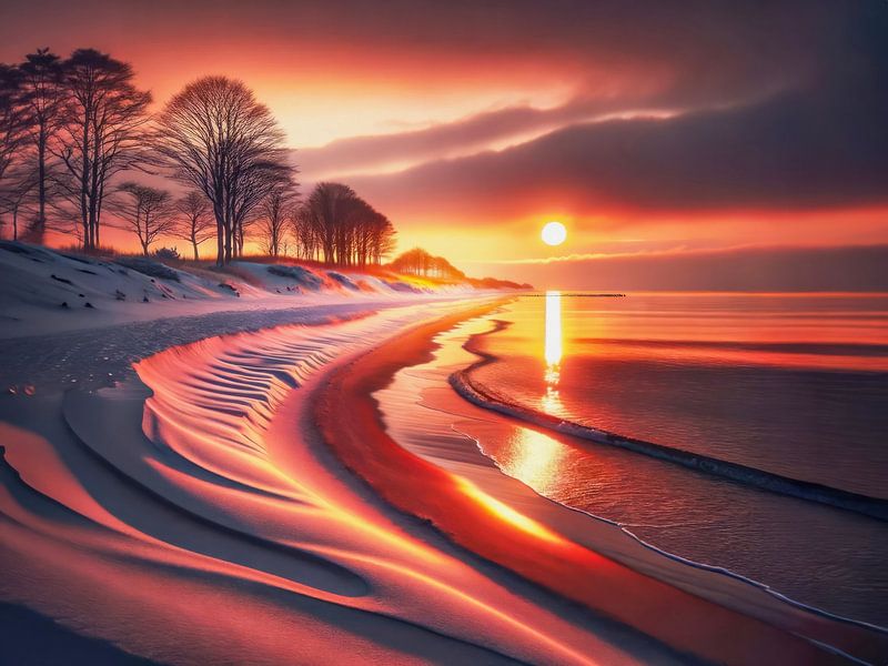 Hiddensse - Coucher de soleil sur la plage en hiver par Max Steinwald