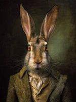 Voorname haas in een barok pak - Elegant dierenportret in groen