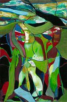 Elementen van de natuur/ groene planten en blauwe zee/ abstracte uitdrukking