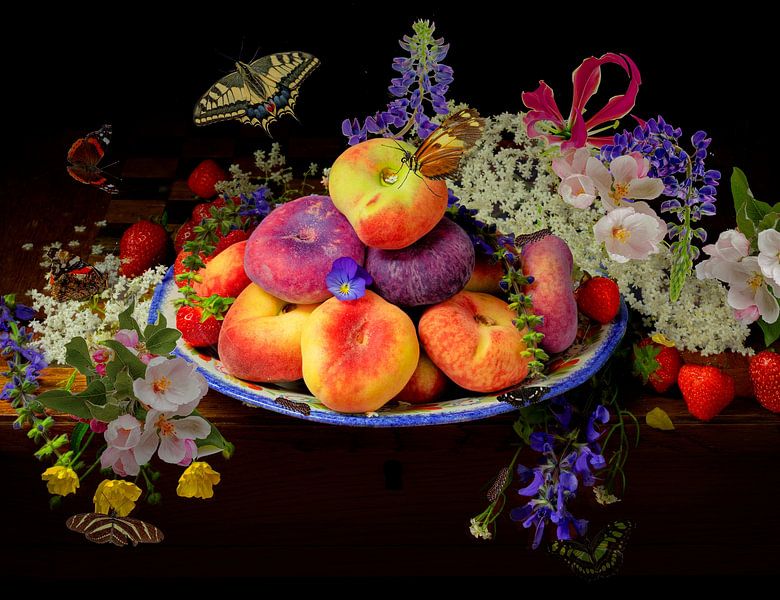 Stilleben 'Pfirsiche und Holunder' von Willy Sengers