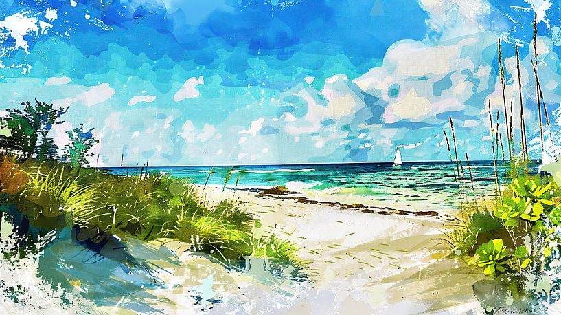 Sailboat on a calm ocean by Frank Heinz