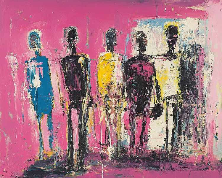 Group of people on pink background by Art Whims