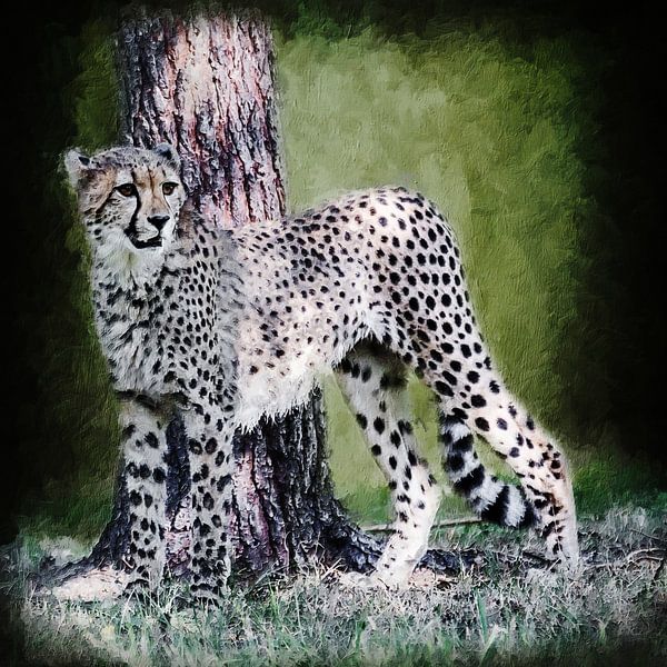 Gepard vor einem Baum (Gemälde) von Art by Jeronimo