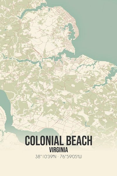 Alte Karte von Colonial Beach (Virginia), USA. von Ortsdrucke