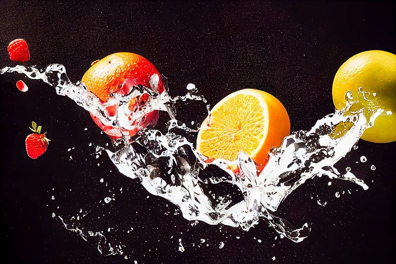 Fruits in a splash of water, Art illustration by Animaflora PicsStock