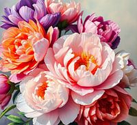 Image colorée de fleurs de pivoine et de rose.