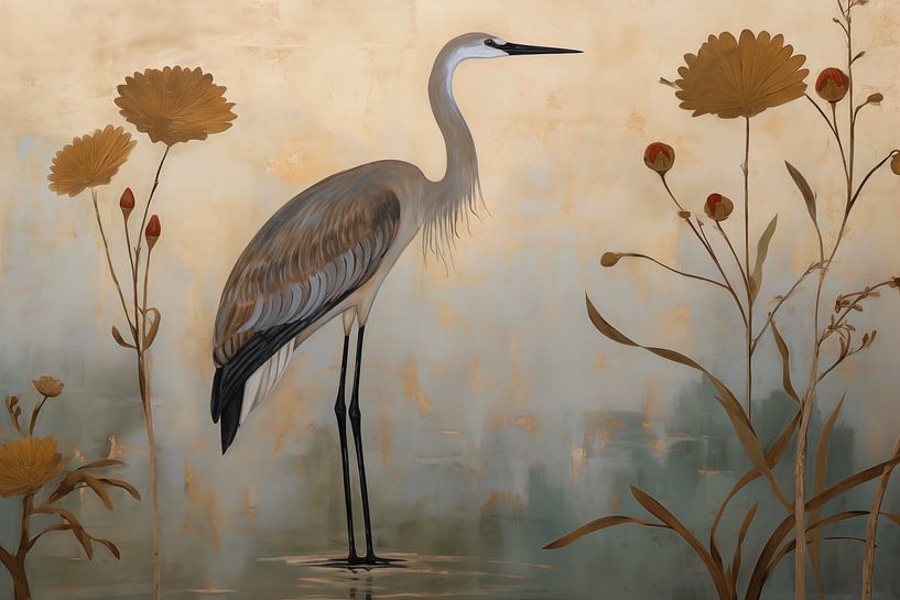 Héron pourpré dans l'eau par Caroline Guerain