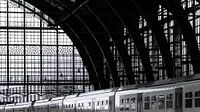 Antwerp railway station lines in black and white