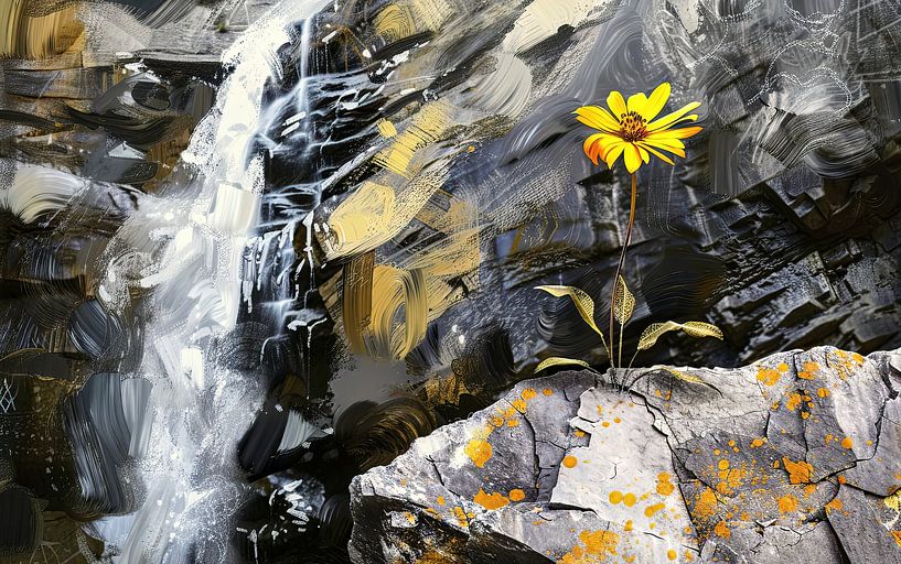 Yellow flower at the waterfall by Frank Heinz