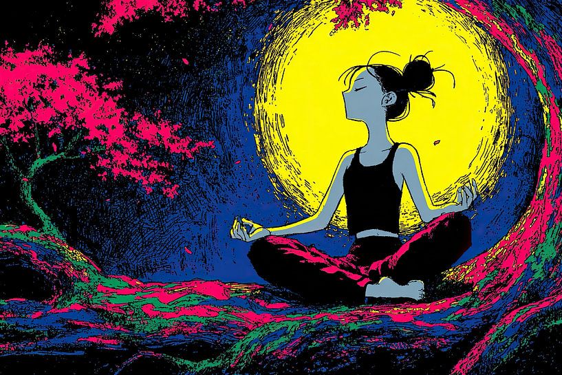 Meditating Woman | Moon Meditation by OMG Art