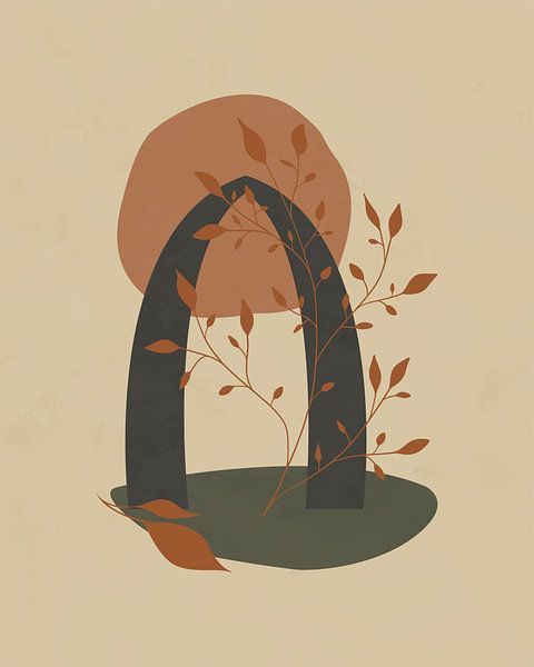 Minimalistische Landschaft mit einem Baum und einem Torbogen von Tanja Udelhofen