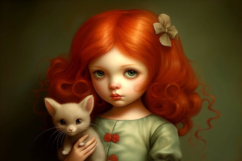 Kleines Mädchen mit ihrer kleinen Katze von Heike Hultsch