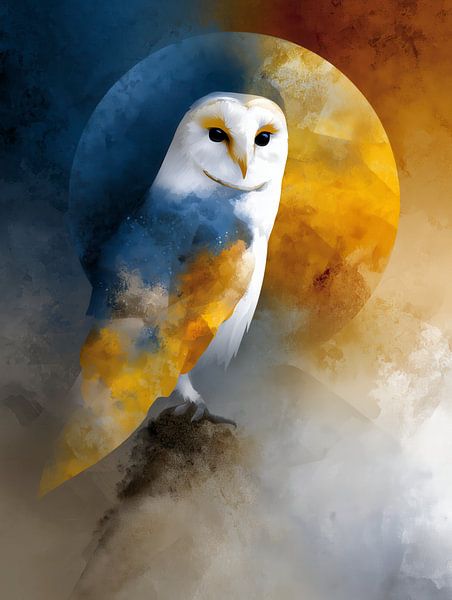 Majestic Owl in Indigo Moon Modern Graphic Style Wall Art by Beeld Creaties Ed Steenhoek | Photography and Artificial Images