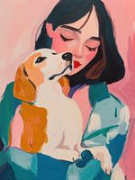Gouache woman with beagle