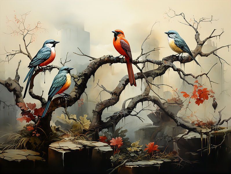 Birds on a tree branch by PixelPrestige
